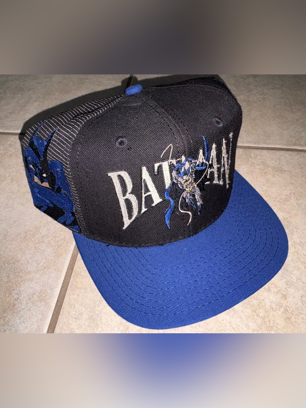 Vintage Batman Embroidered Black & Blue Snapback Hat